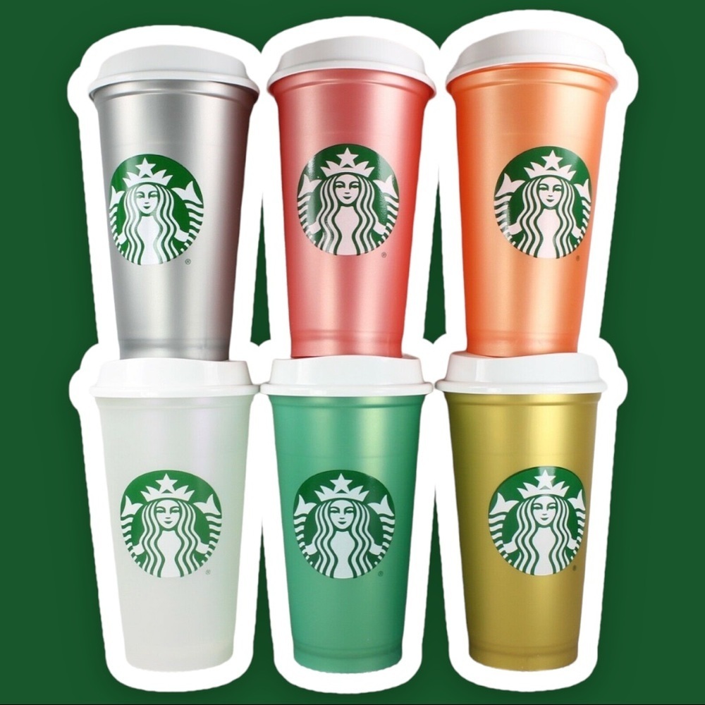NWT 2013 Starbucks 6 pack Reusable Cup Collection SHIMMERING PEARL